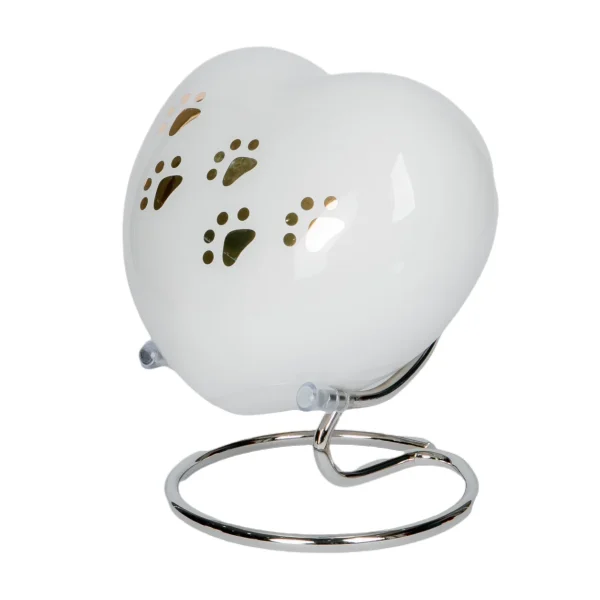 PawPrint and Heart Ceramic Urn – White Pet Cremation Urn for Ashes