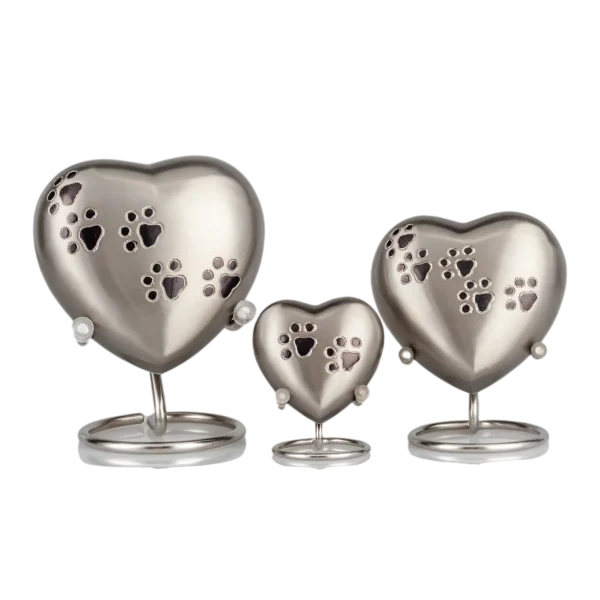 silver Large Dog Urn – Handcrafted Silver Brass Pet Urn with Paw Print Heart - 图片 2