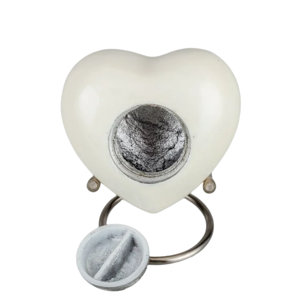 White Heart-Shaped Urns for Ashes with Paw Print – Handcrafted Solid Brass Pet Memorial - 图片 2