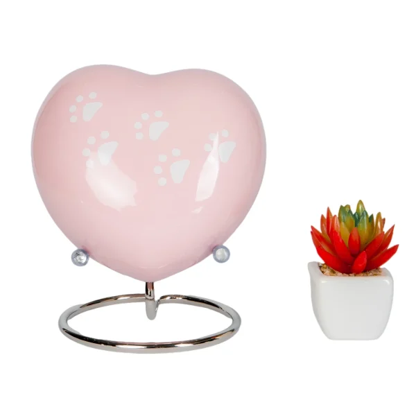 Personalized Pet Urns for Dogs – Pink Ceramic Urn with Paw Prints - 图片 3