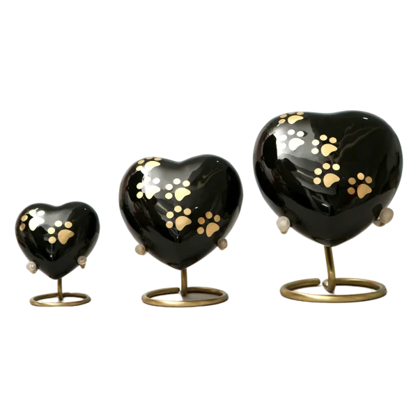 Metal Dog Urns for Ashes – Black Brass Pet Urns with Gold Paw Prints - 图片 2