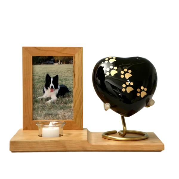 Metal Dog Urns for Ashes – Black Brass Pet Urns with Gold Paw Prints - 图片 3